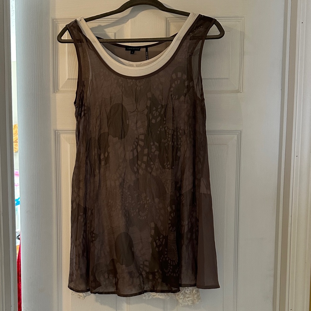 Layered Taupe Viscous sundress with detached white scoop neck tshirt slip
